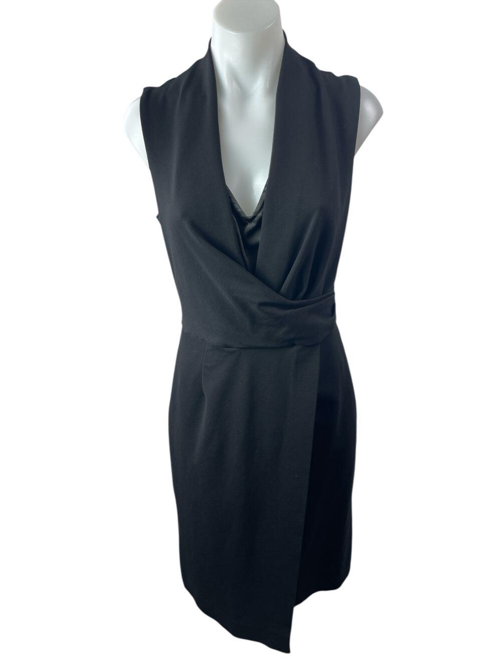 Kobe Halperin Black Draped V Neck Sleeveless Wrap Mini Tank Sheath Dress Size S